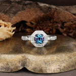 Classic Vintage Six-Prong Round-Cut Alexandrite Engagement Ring - Additional view