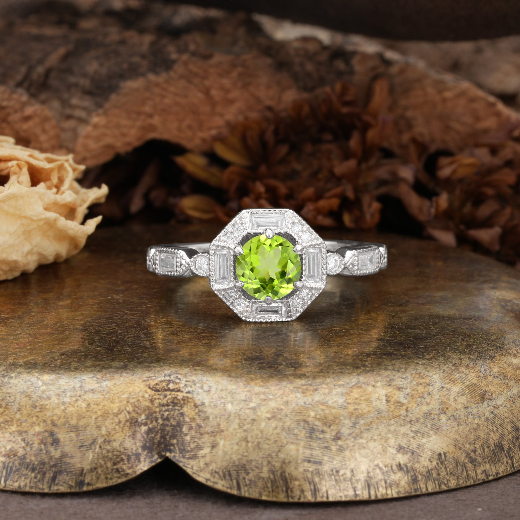 Classic Vintage Six-Prong Round-Cut Peridot Engagement Ring - Additional view