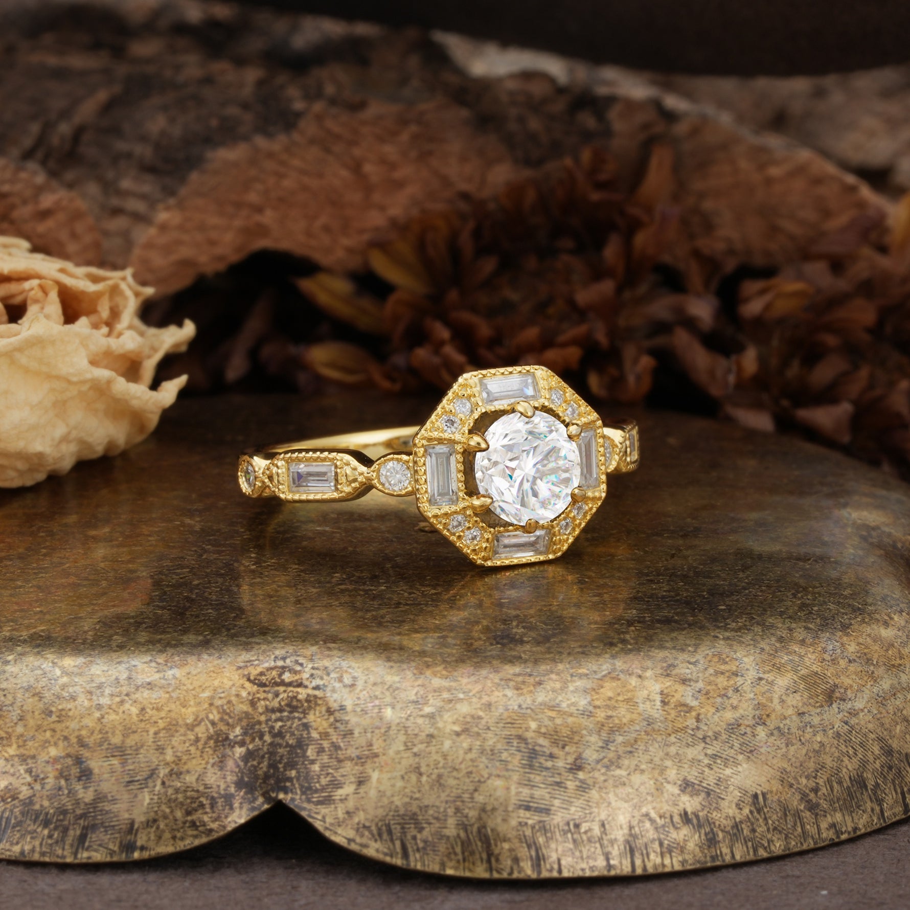 Classic Vintage Six-Prong Round-Cut Moissanite Engagement Ring - Additional view