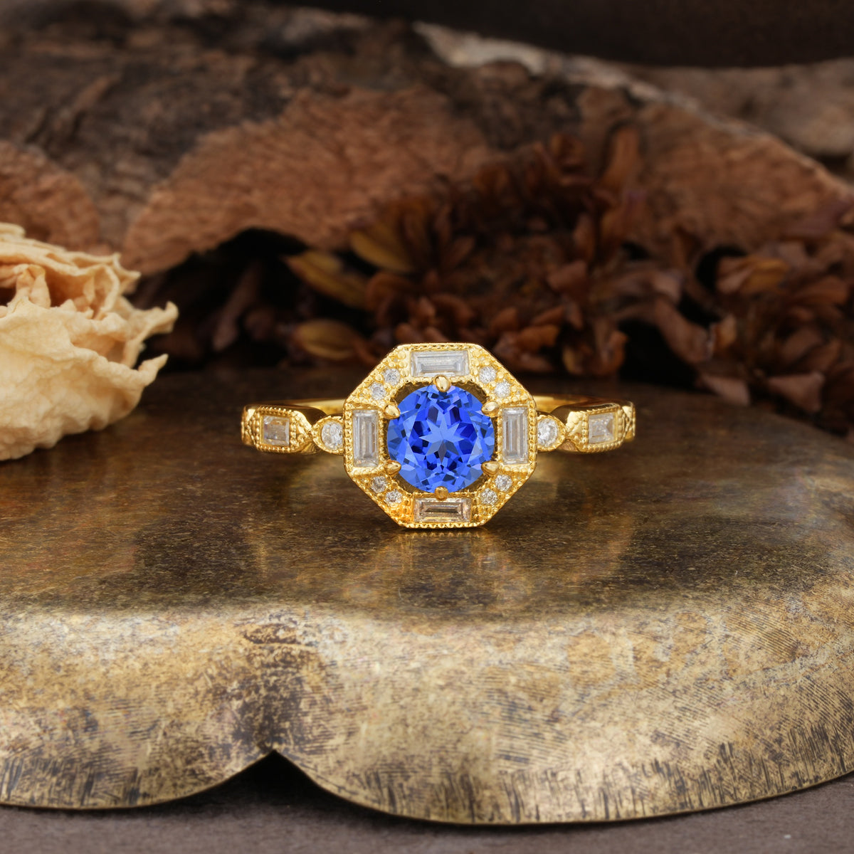 Classic Vintage Six-Prong Round-Cut Sapphire Engagement Ring - Additional view