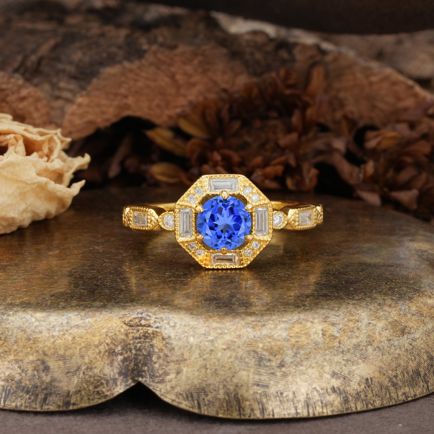 Classic Vintage Six-Prong Round-Cut Sapphire Engagement Ring - Additional view