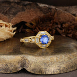 Classic Vintage Six-Prong Round-Cut Sapphire Engagement Ring - Additional view