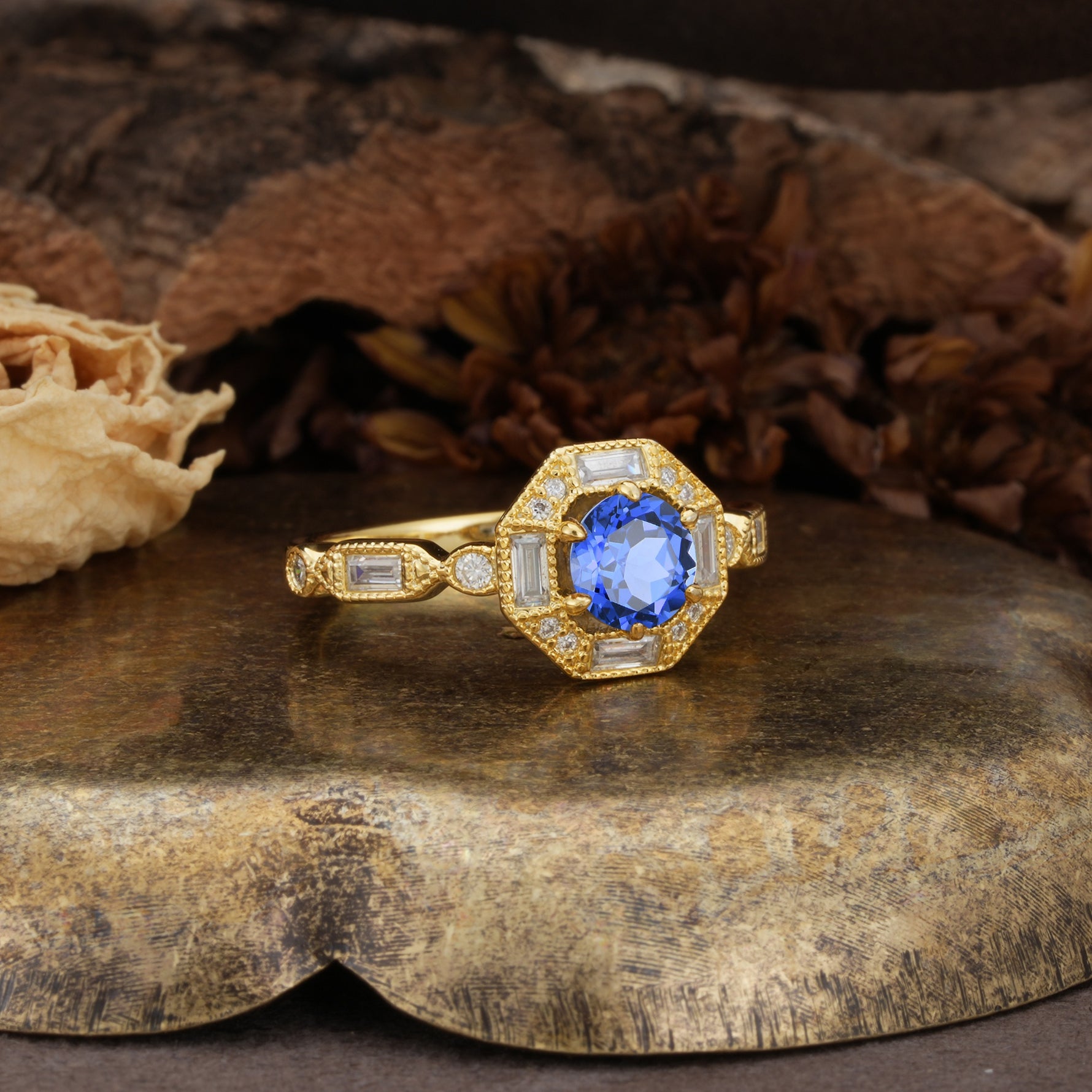 Classic Vintage Six-Prong Round-Cut Sapphire Engagement Ring - Additional view