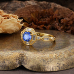 Classic Vintage Six-Prong Round-Cut Sapphire Engagement Ring - Additional view