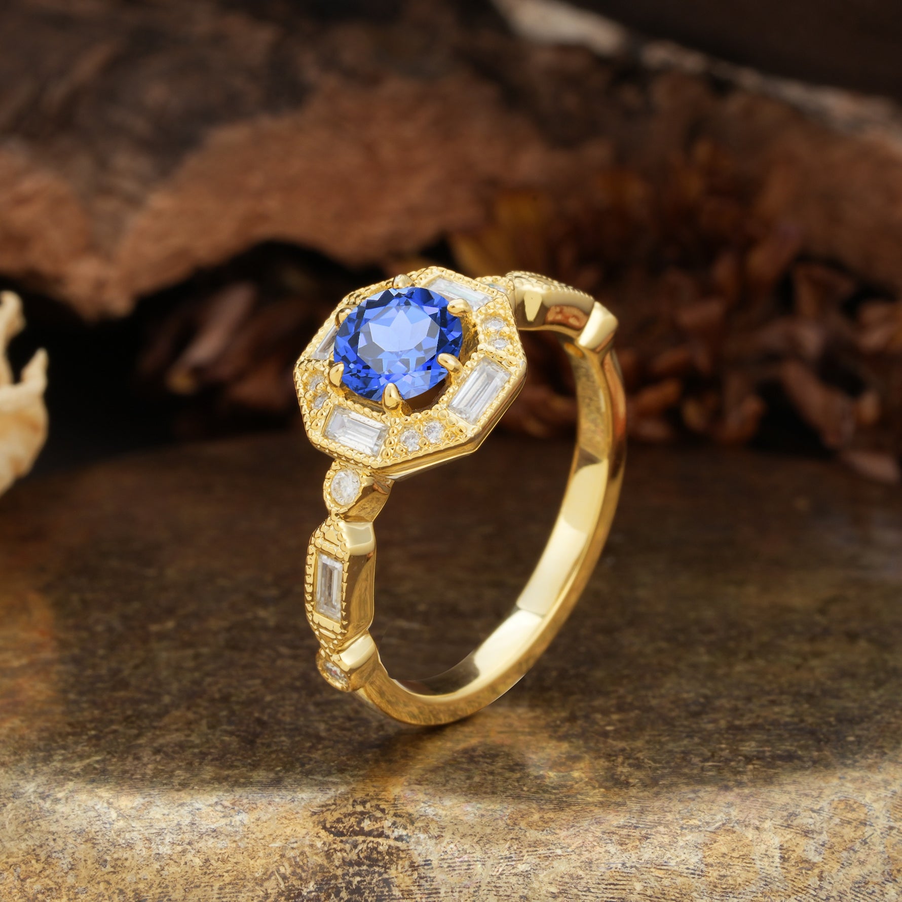 Classic Vintage Six-Prong Round-Cut Sapphire Engagement Ring - Additional view