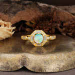 Classic Vintage Six-Prong Round-Cut Fire Opal Engagement Ring - Additional view