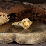 Classic Vintage Six-Prong Round-Cut Citrine Engagement Ring - Additional view