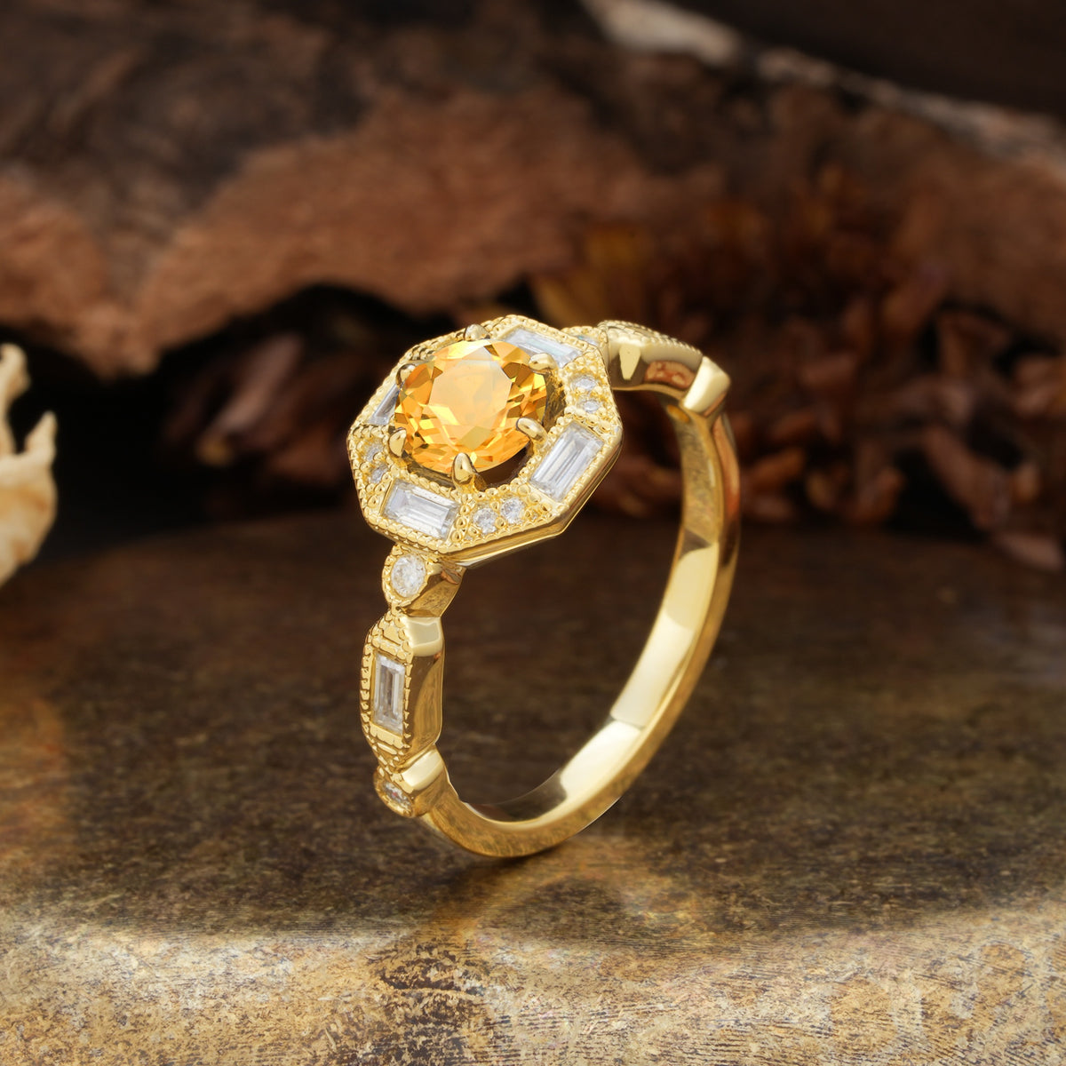 Classic Vintage Six-Prong Round-Cut Citrine Engagement Ring - Additional view