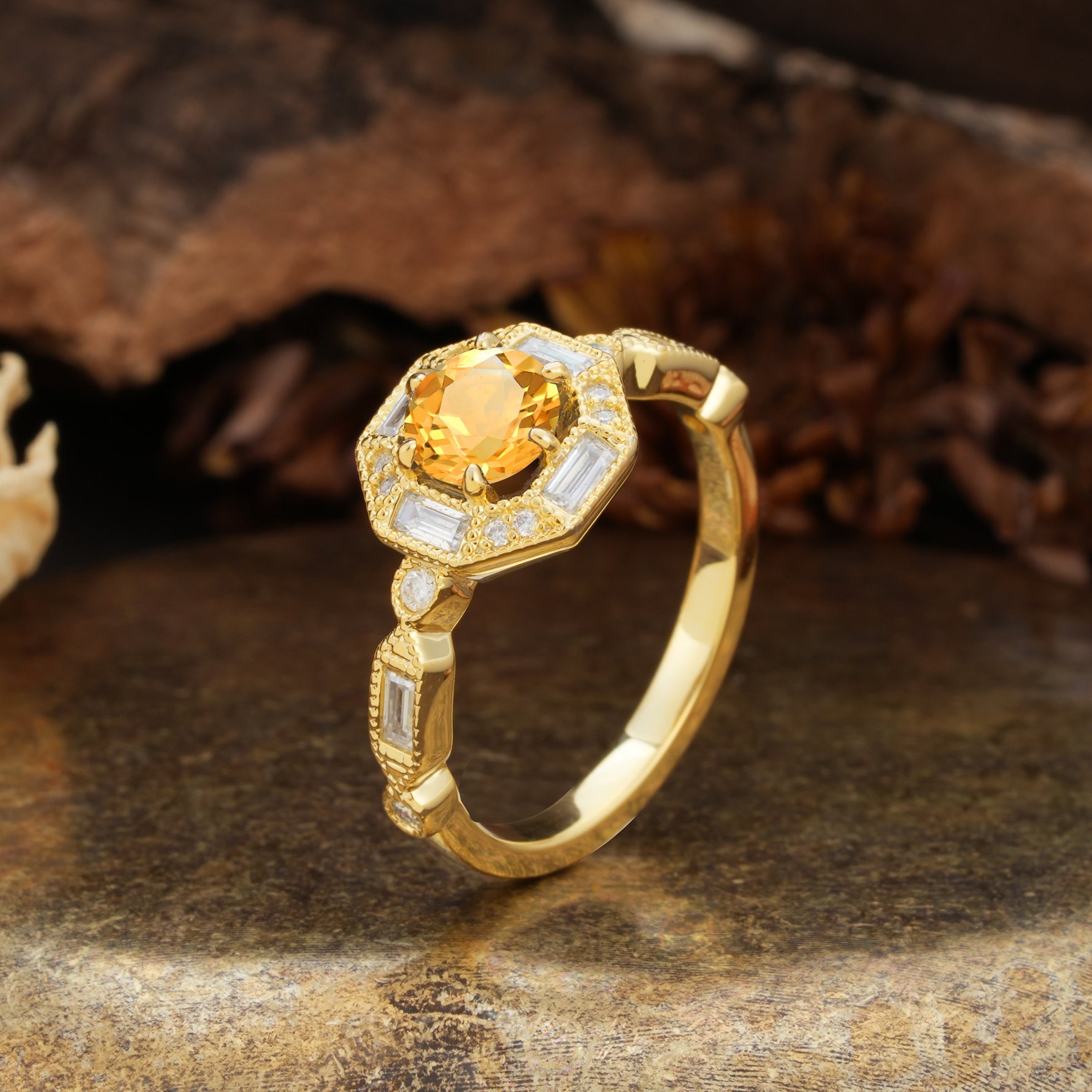 Classic Vintage Six-Prong Round-Cut Citrine Engagement Ring - Additional view
