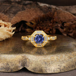 Classic Vintage Six-Prong Round-Cut Tanzanite Engagement Ring - Additional view