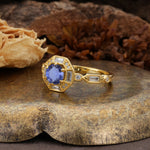 Classic Vintage Six-Prong Round-Cut Tanzanite Engagement Ring - Additional view