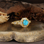 Classic Vintage Six-Prong Round-Cut Turquoise Engagement Ring - Additional view