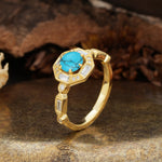 Classic Vintage Six-Prong Round-Cut Turquoise Engagement Ring - Additional view