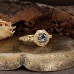Classic Vintage Six-Prong Round-Cut Black Rutilated Quartz Engagement Ring - Additional view
