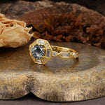 Classic Vintage Six-Prong Round-Cut Black Rutilated Quartz Engagement Ring - Additional view