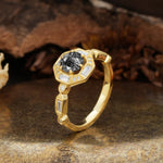 Classic Vintage Six-Prong Round-Cut Black Rutilated Quartz Engagement Ring - Additional view