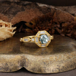 Classic Vintage Six-Prong Round-Cut Moss Agate Engagement Ring - Additional view