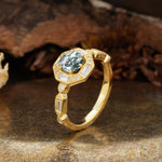 Classic Vintage Six-Prong Round-Cut Moss Agate Engagement Ring - Additional view