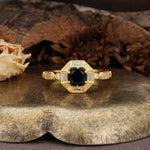 Classic Vintage Six-Prong Round-Cut Black Onyx Engagement Ring - Additional view