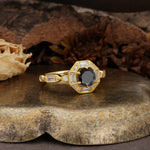 Classic Vintage Six-Prong Round-Cut Black Onyx Engagement Ring - Additional view