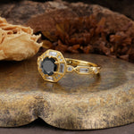 Classic Vintage Six-Prong Round-Cut Black Onyx Engagement Ring - Additional view
