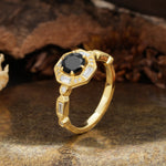 Classic Vintage Six-Prong Round-Cut Black Onyx Engagement Ring - Additional view