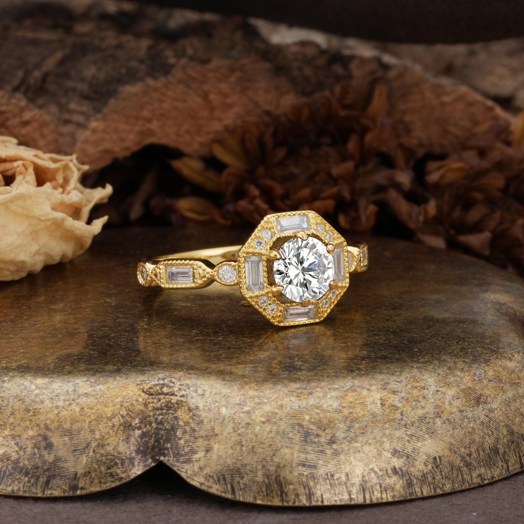 Classic Vintage Six-Prong Round-Cut Lab Diamond Engagement Ring - Additional view