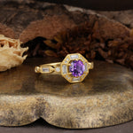 Classic Vintage Six-Prong Round-Cut Amethyst Engagement Ring - Additional view