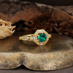 Classic Vintage Six-Prong Round-Cut Emerald Engagement Ring - Additional view