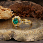 Classic Vintage Six-Prong Round-Cut Emerald Engagement Ring - Additional view