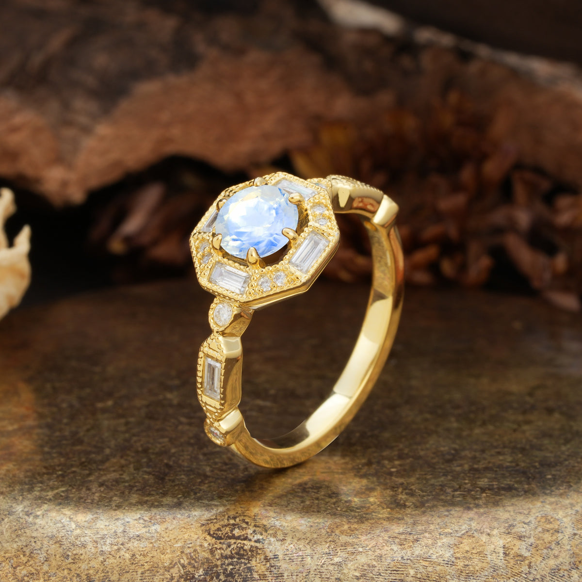 Classic Vintage Six-Prong Round-Cut Moonstone Engagement Ring - Additional view