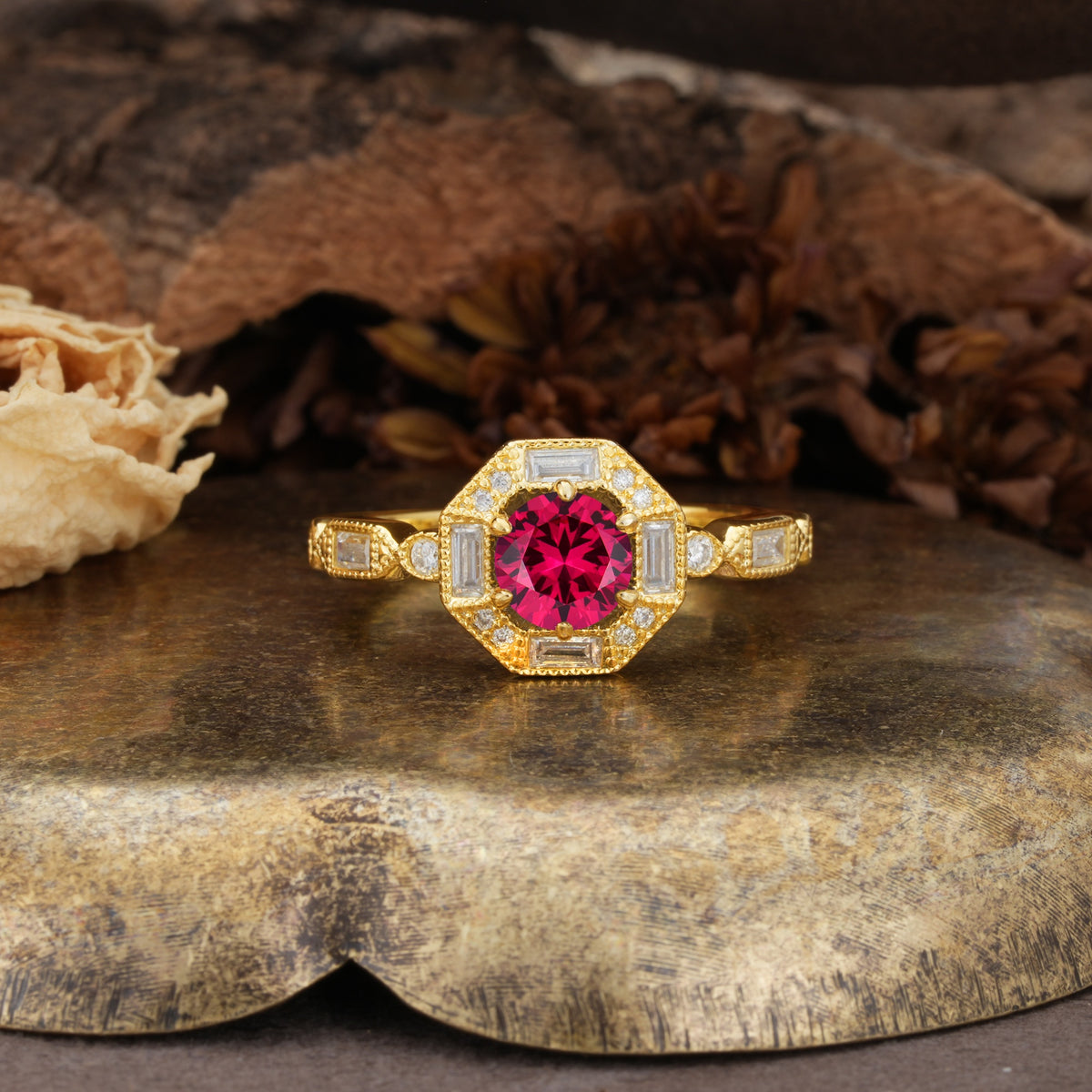 Classic Vintage Six-Prong Round-Cut Ruby Engagement Ring - Additional view