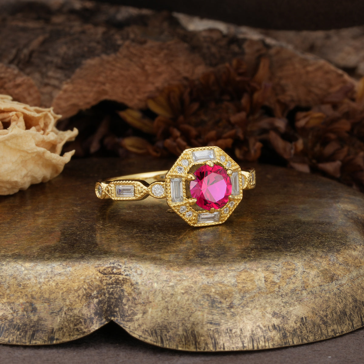 Classic Vintage Six-Prong Round-Cut Ruby Engagement Ring - Additional view