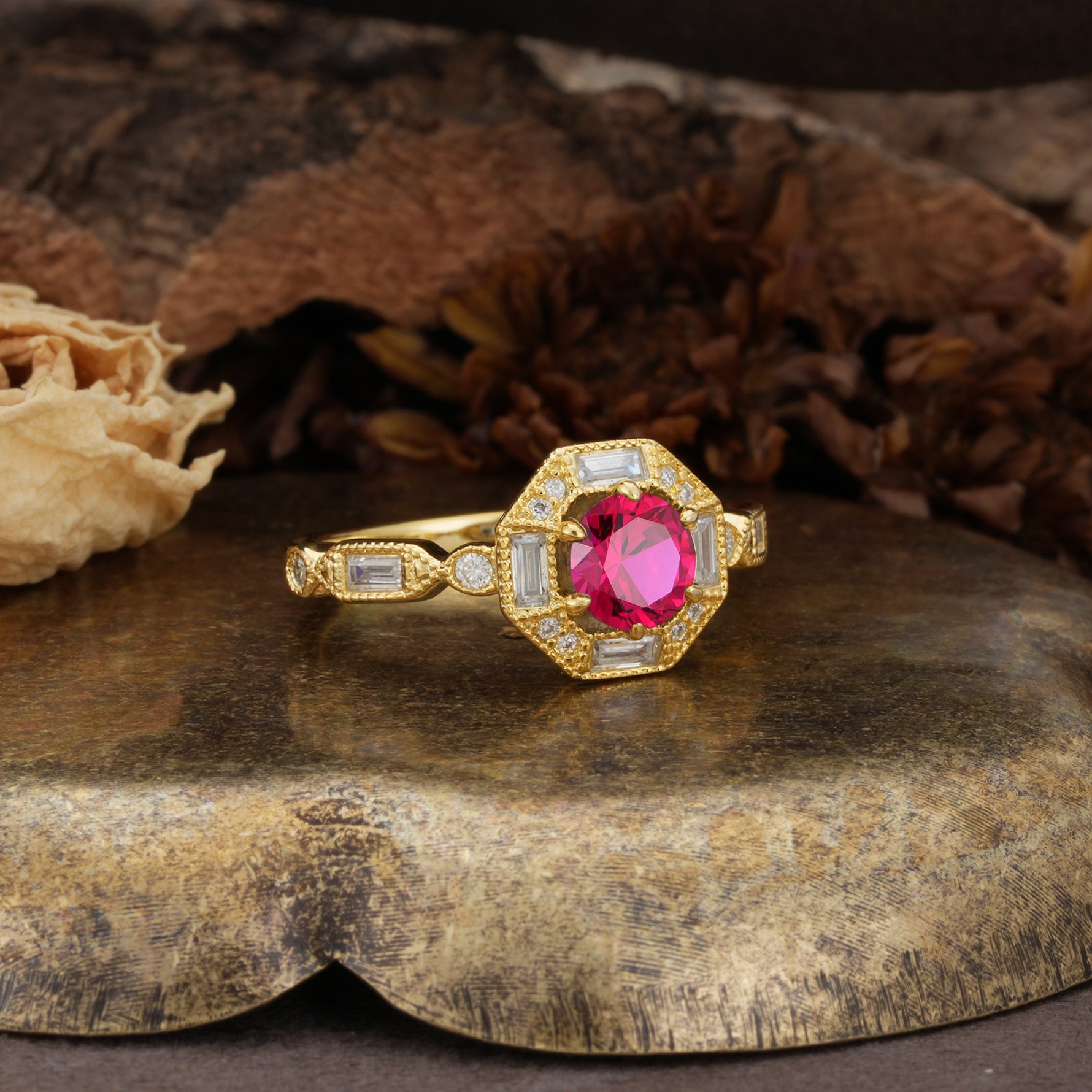 Classic Vintage Six-Prong Round-Cut Ruby Engagement Ring - Additional view