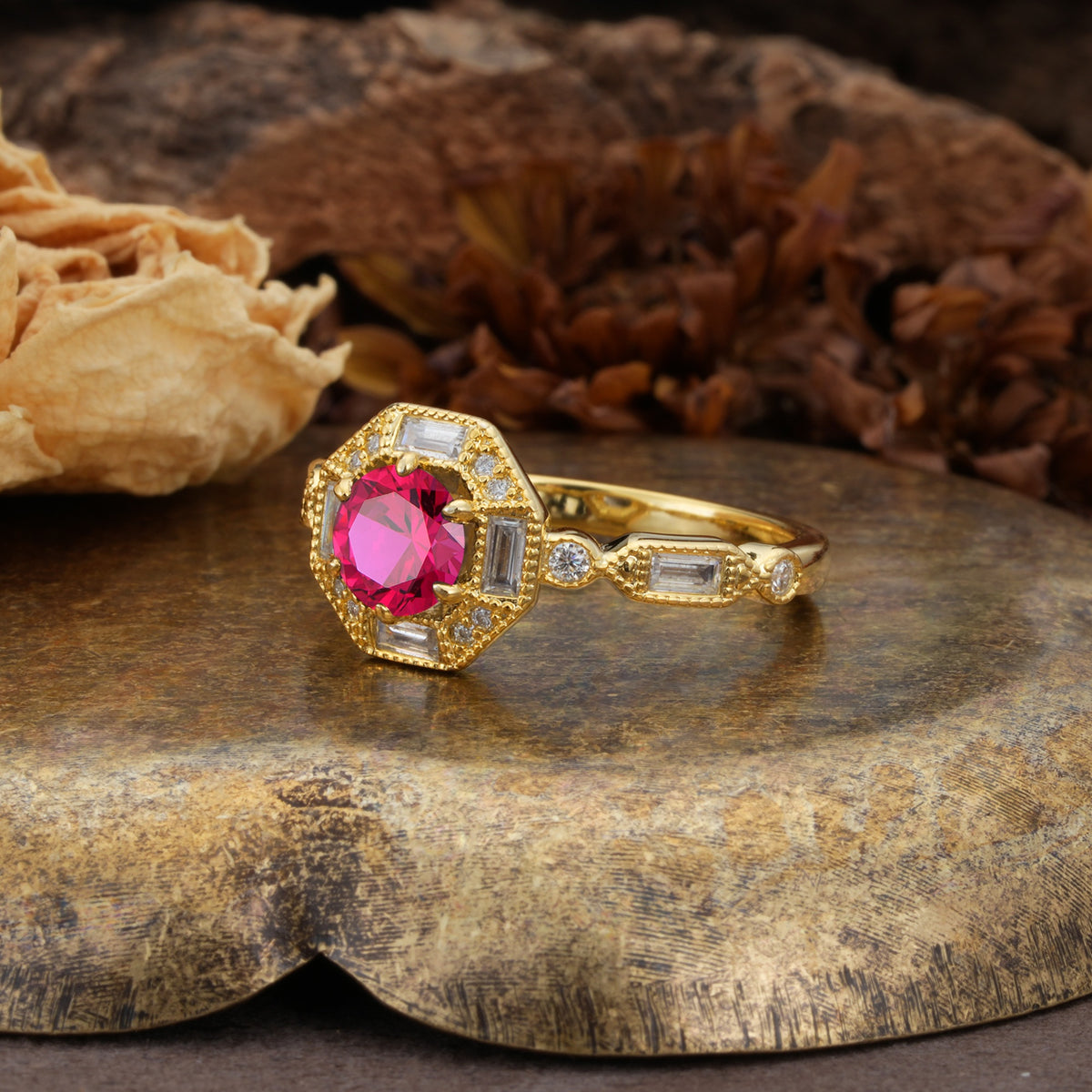 Classic Vintage Six-Prong Round-Cut Ruby Engagement Ring - Additional view