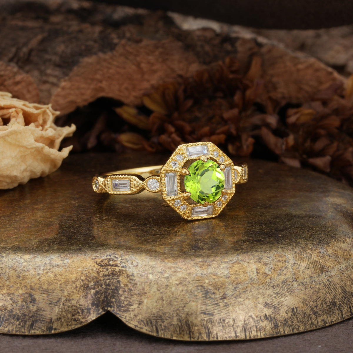 Classic Vintage Six-Prong Round-Cut Peridot Engagement Ring - Additional view