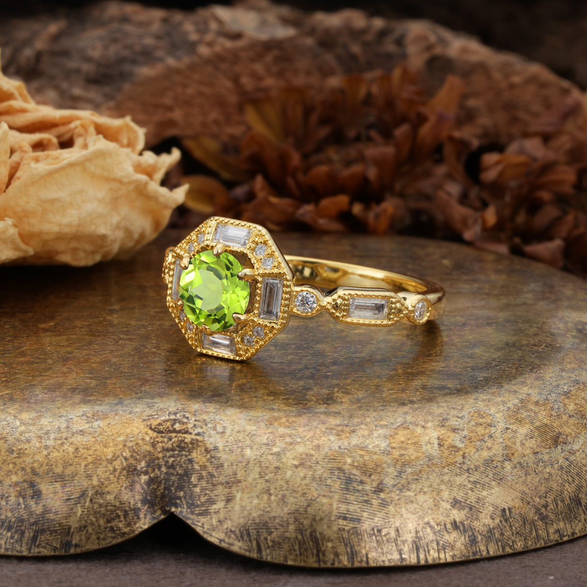 Classic Vintage Six-Prong Round-Cut Peridot Engagement Ring - Additional view