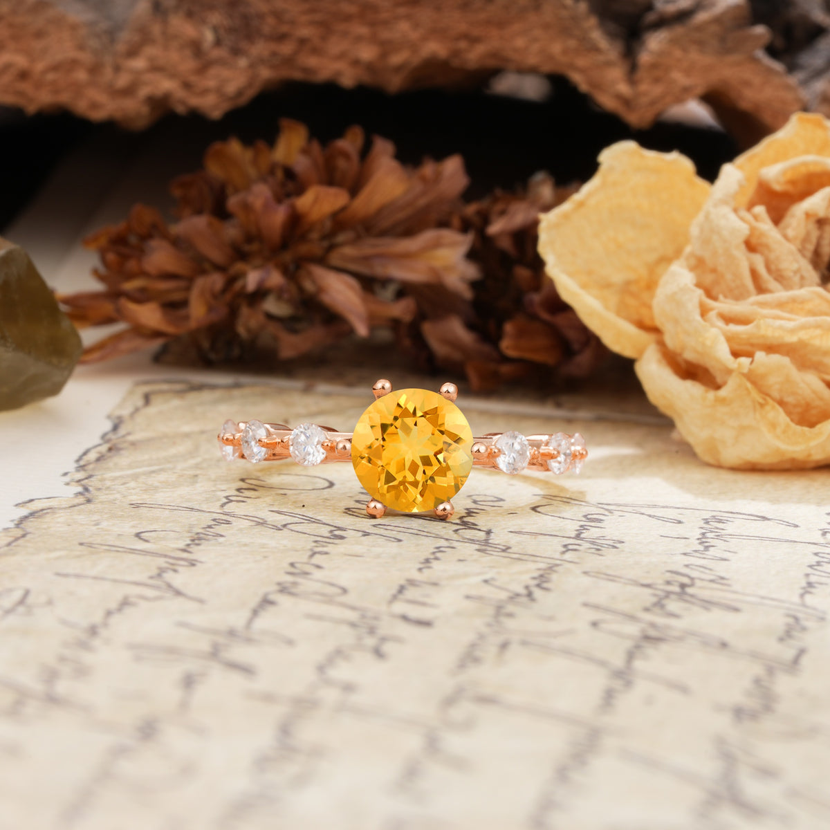 Unique 6-Prong Round Cut Citrine Engagement Ring - Additional view