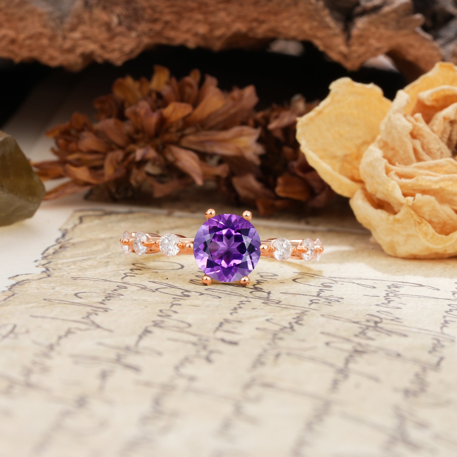 Unique 6-Prong Round Cut Amethyst Engagement Ring - Additional view