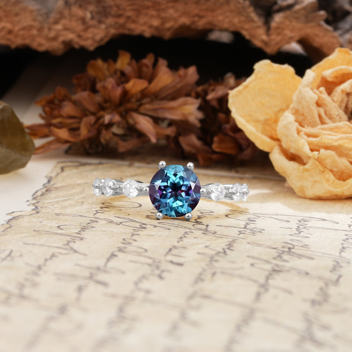 Unique 6-Prong Round Cut Alexandrite Engagement Ring - Additional view