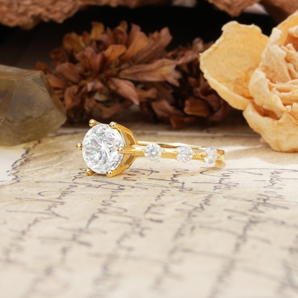 Unique 6-Prong Round Cut Moissanite Engagement Ring - Additional view