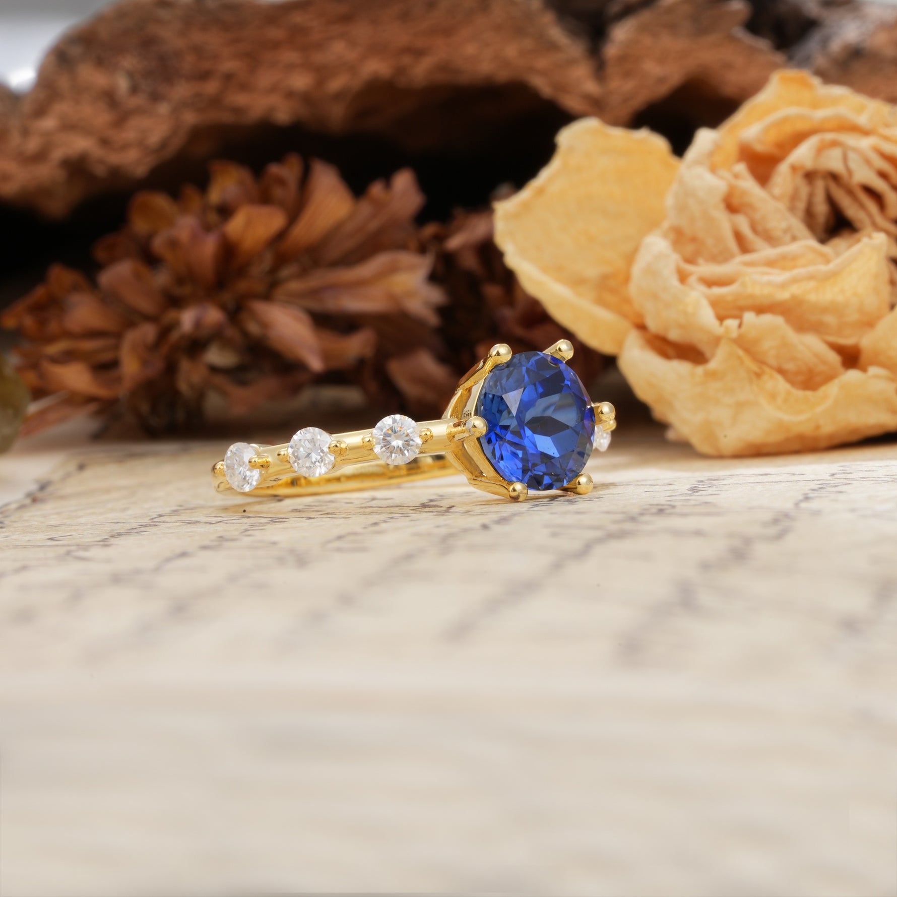 Unique 6-Prong Round Cut Sapphire Engagement Ring - Additional view