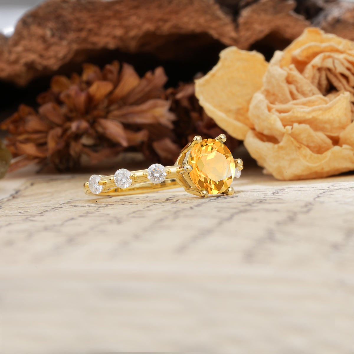 Unique 6-Prong Round Cut Citrine Engagement Ring - Additional view