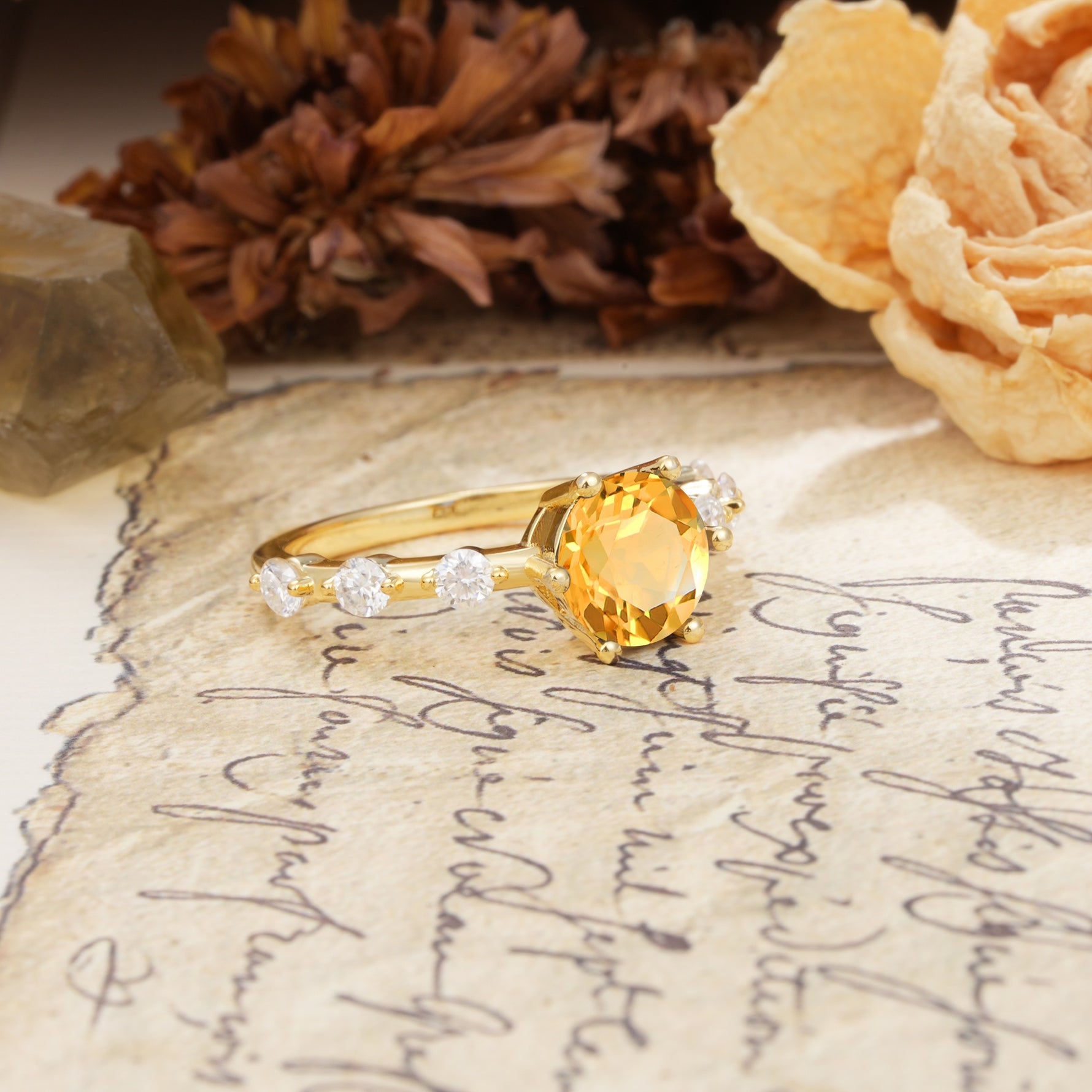 Unique 6-Prong Round Cut Citrine Engagement Ring - Additional view