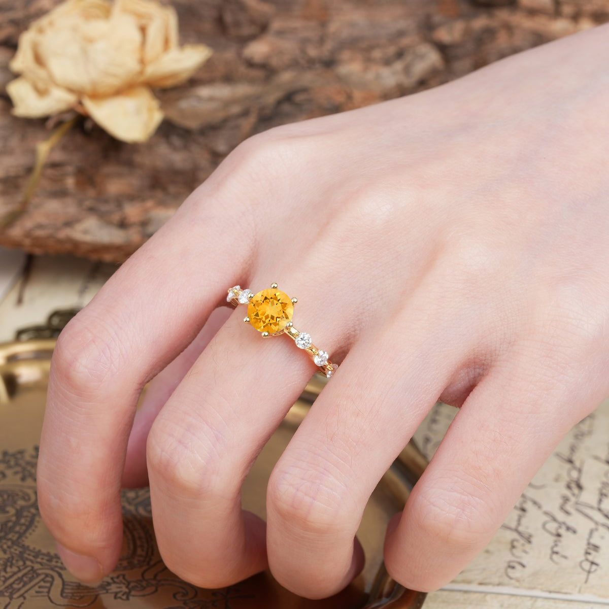 Unique 6-Prong Round Cut Citrine Engagement Ring - Additional view