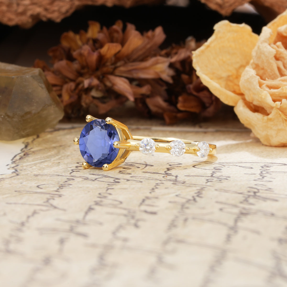 Unique 6-Prong Round Cut Tanzanite Engagement Ring - Additional view