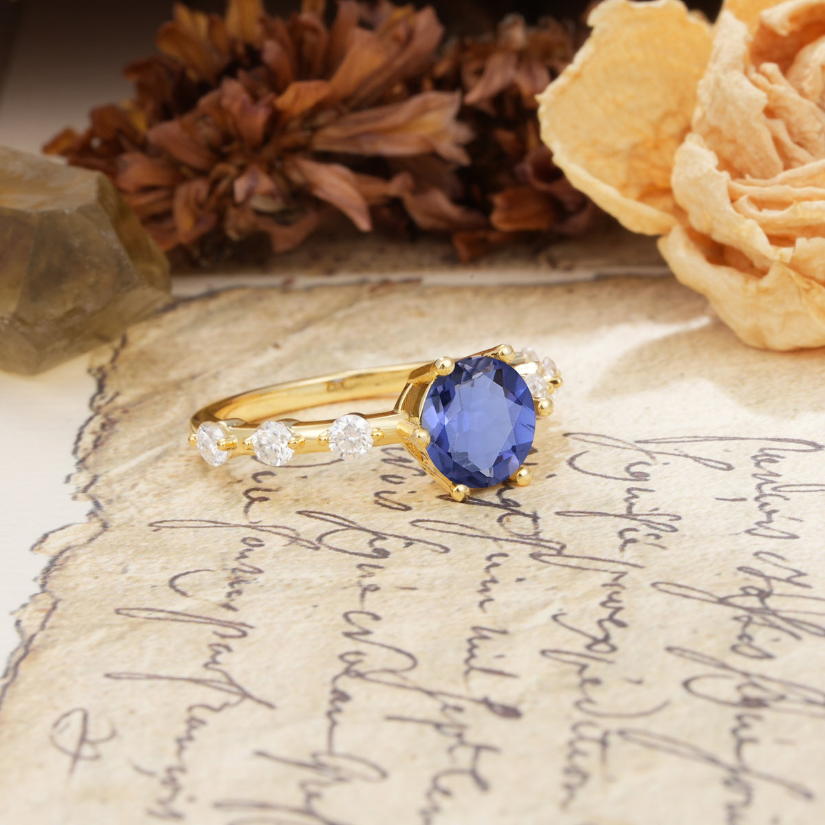 Unique 6-Prong Round Cut Tanzanite Engagement Ring - Additional view