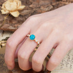 Unique 6-Prong Round Cut Turquoise Engagement Ring - Additional view