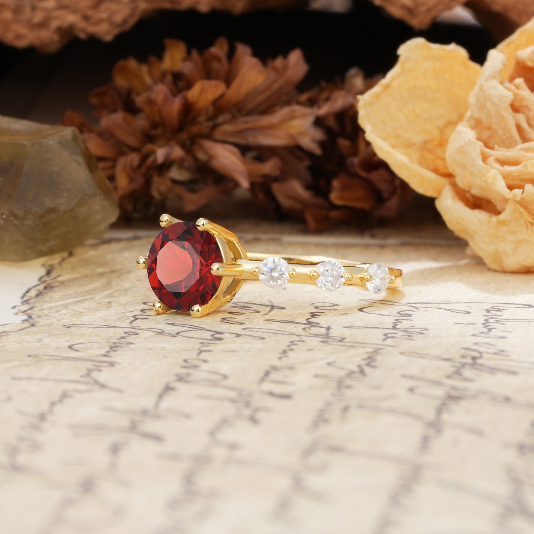Unique 6-Prong Round Cut Garnet Engagement Ring - Additional view