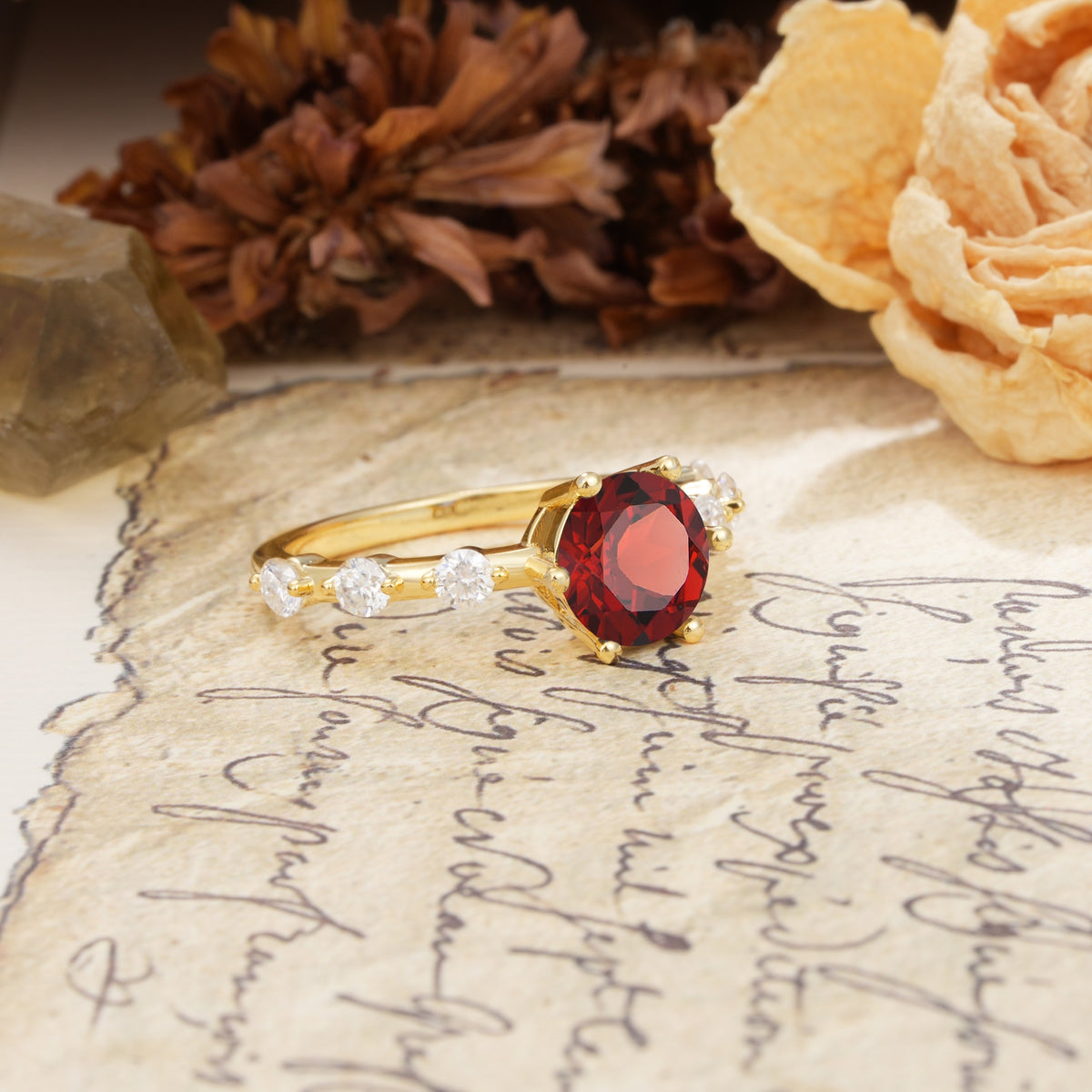 Unique 6-Prong Round Cut Garnet Engagement Ring - Additional view